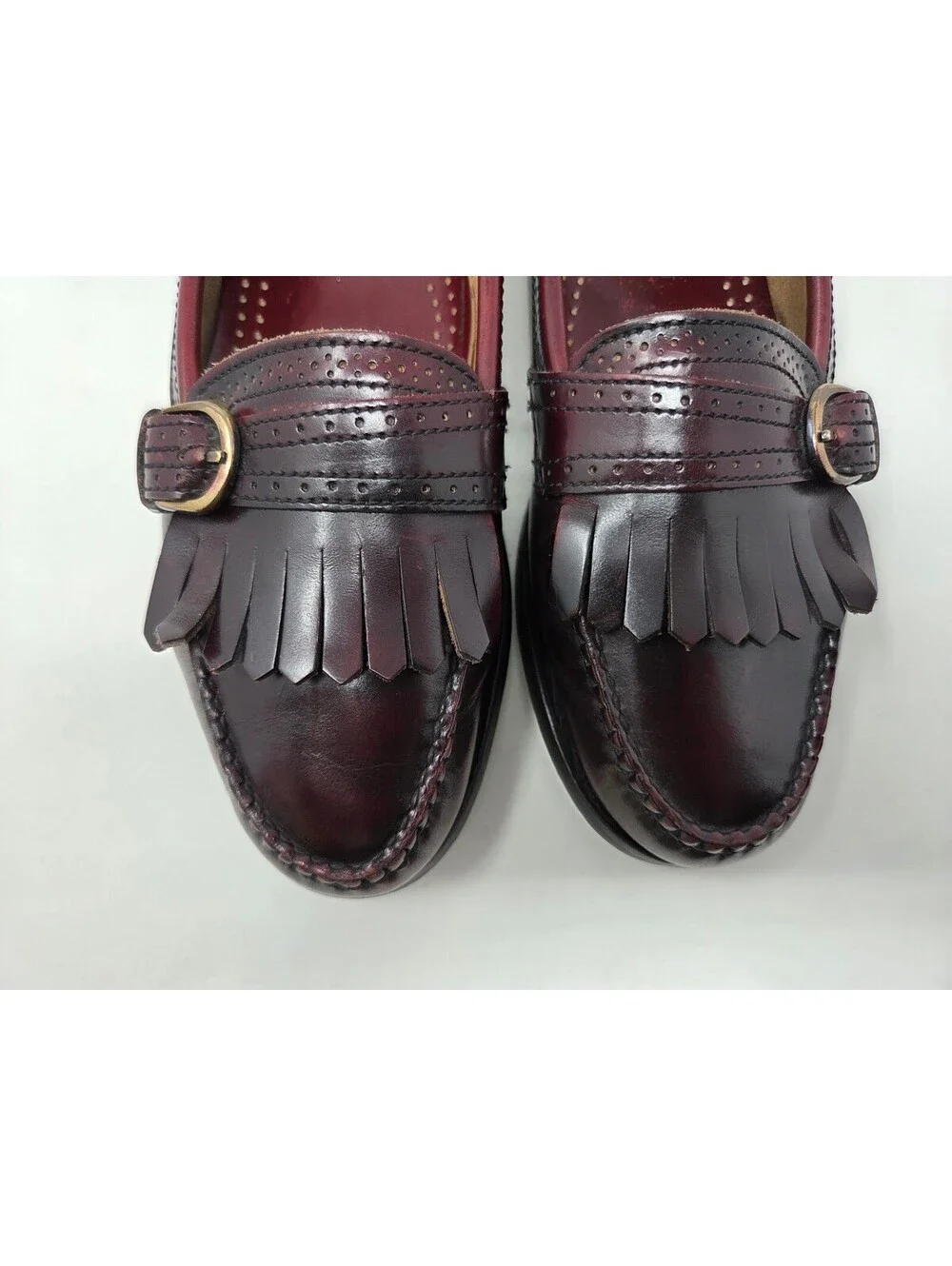 Cole Haan Burgundy Leather Kiltie Loafers W/ Buckle Mens 9.5